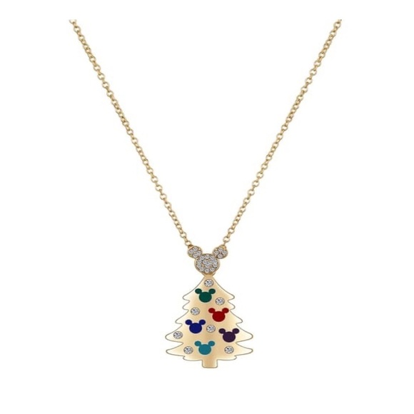 🆕Crystal Mickey Mouse Christmas Tree Necklace Goldtone - Picture 1 of 5